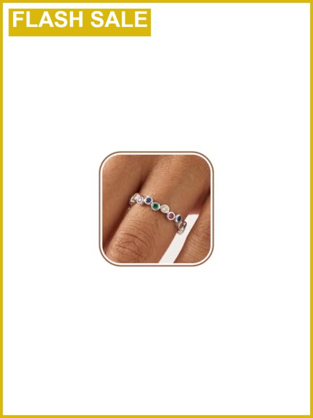 925 Sterling Silver Rainbow Eternity Ring Stackable CZ Pave Women Size 6-9